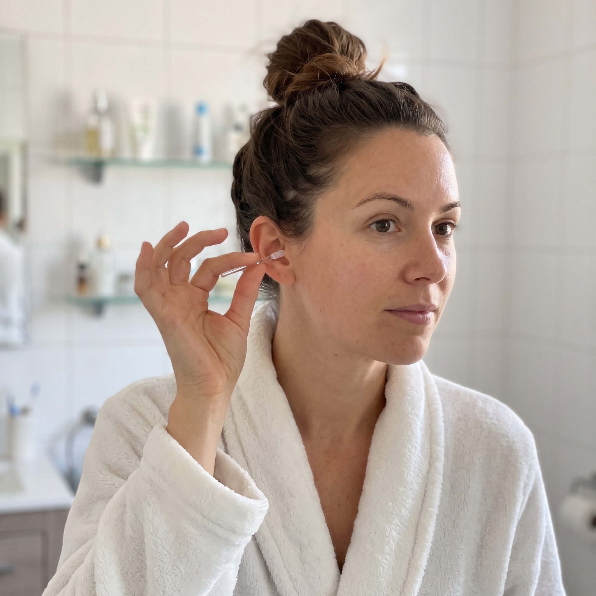 Voria EarClean used at the outer ear in the bathroom